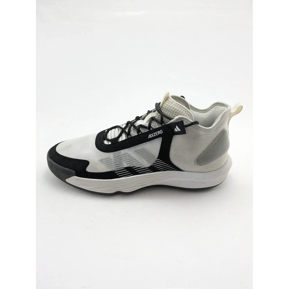 Mens Adidas White Black Mid Top Adizero Basketball Shoes IE9322 Size 14.5